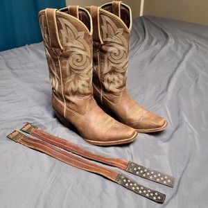 Durango Western Tall boots with removable flag strap , size 8 1/2, brown